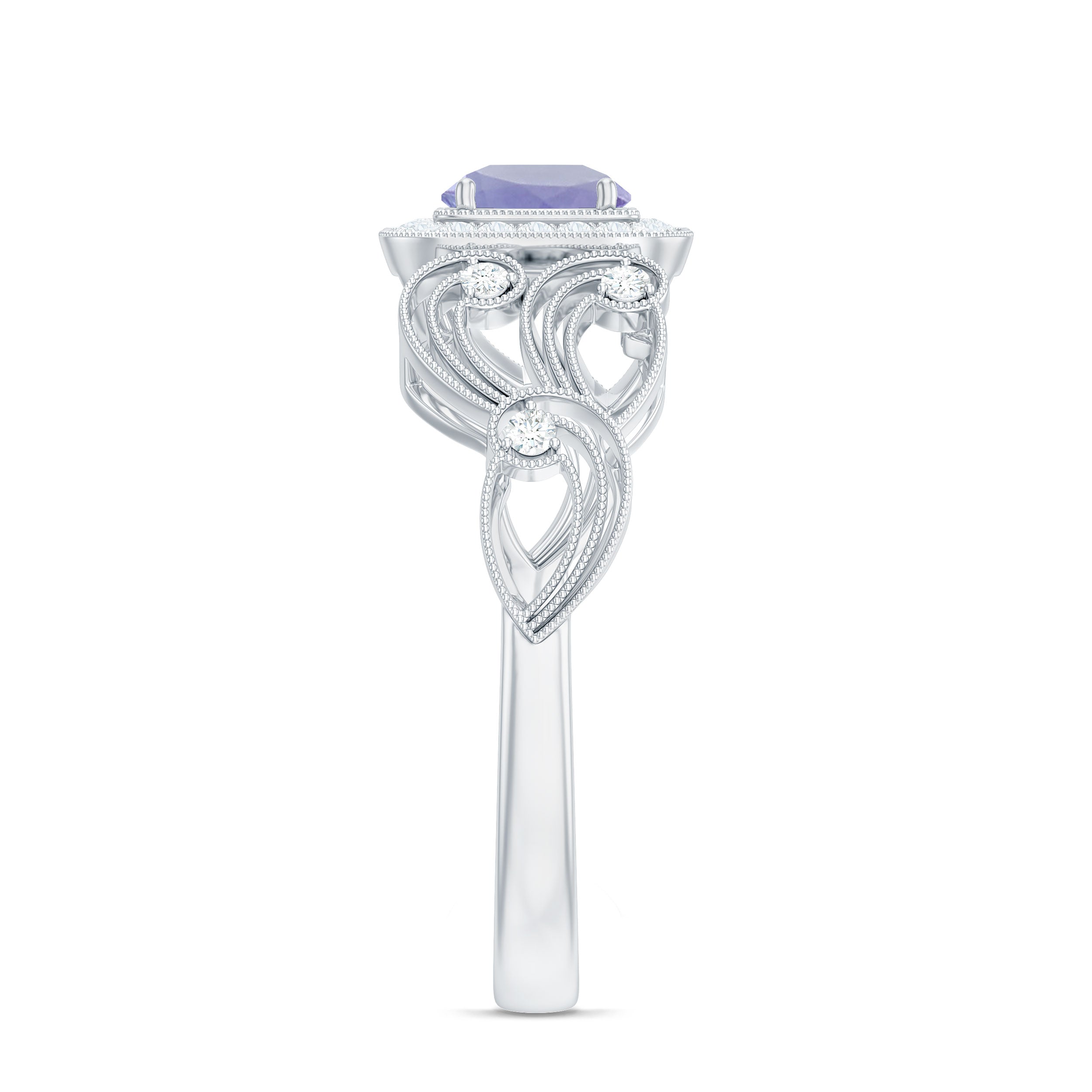 Tanzanite Vintage Looking Engagement Ring with Diamond Halo