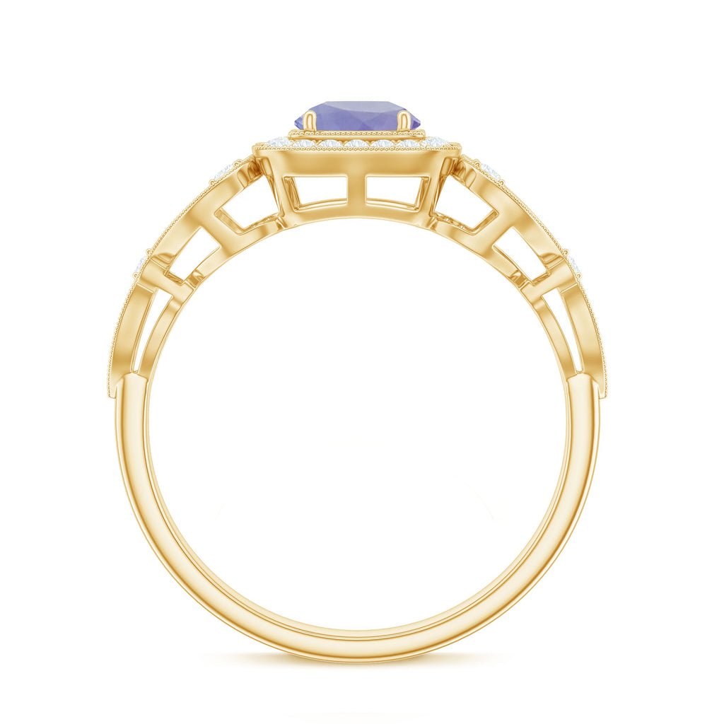 Tanzanite Vintage Looking Engagement Ring with Diamond Halo