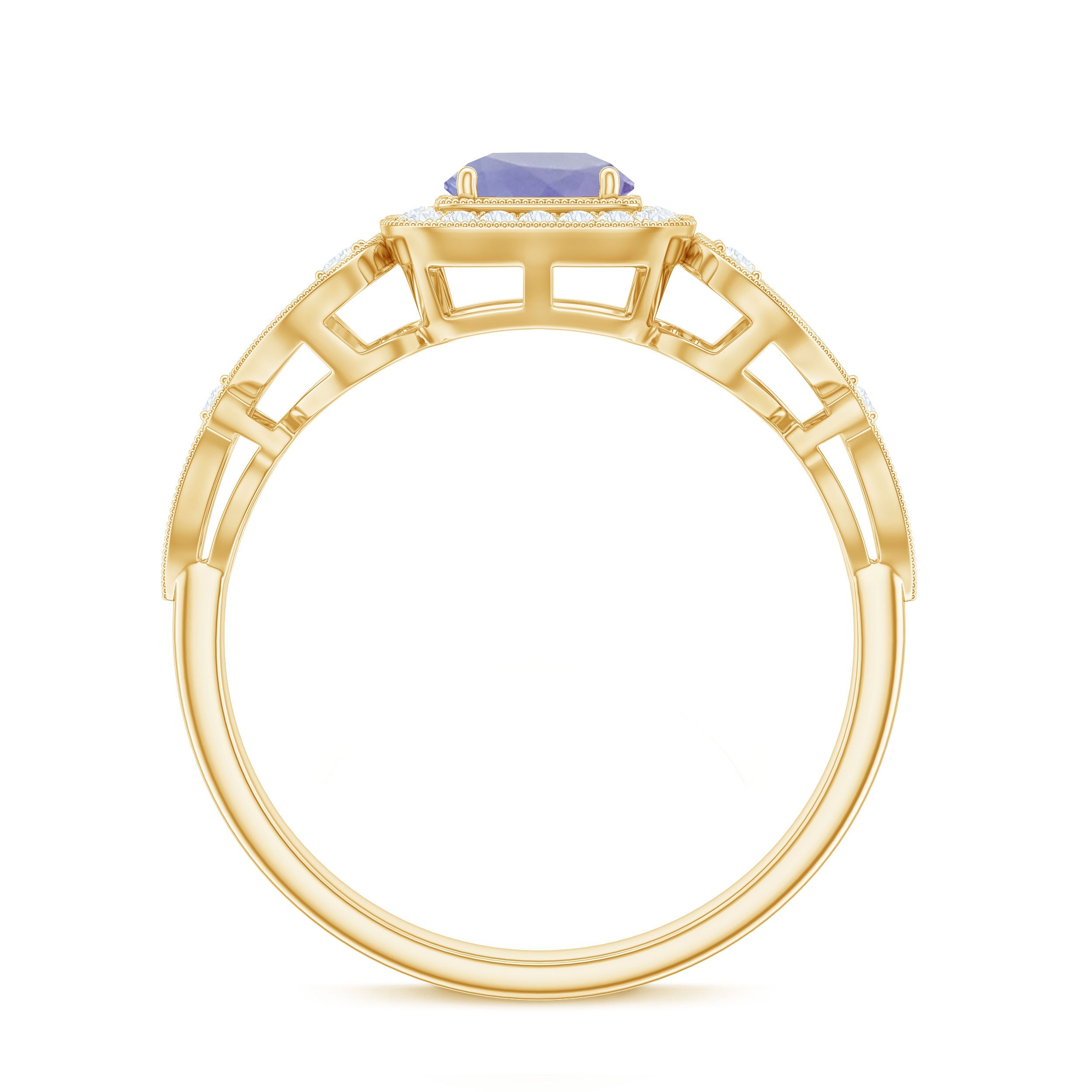 Tanzanite Vintage Looking Engagement Ring with Diamond Halo