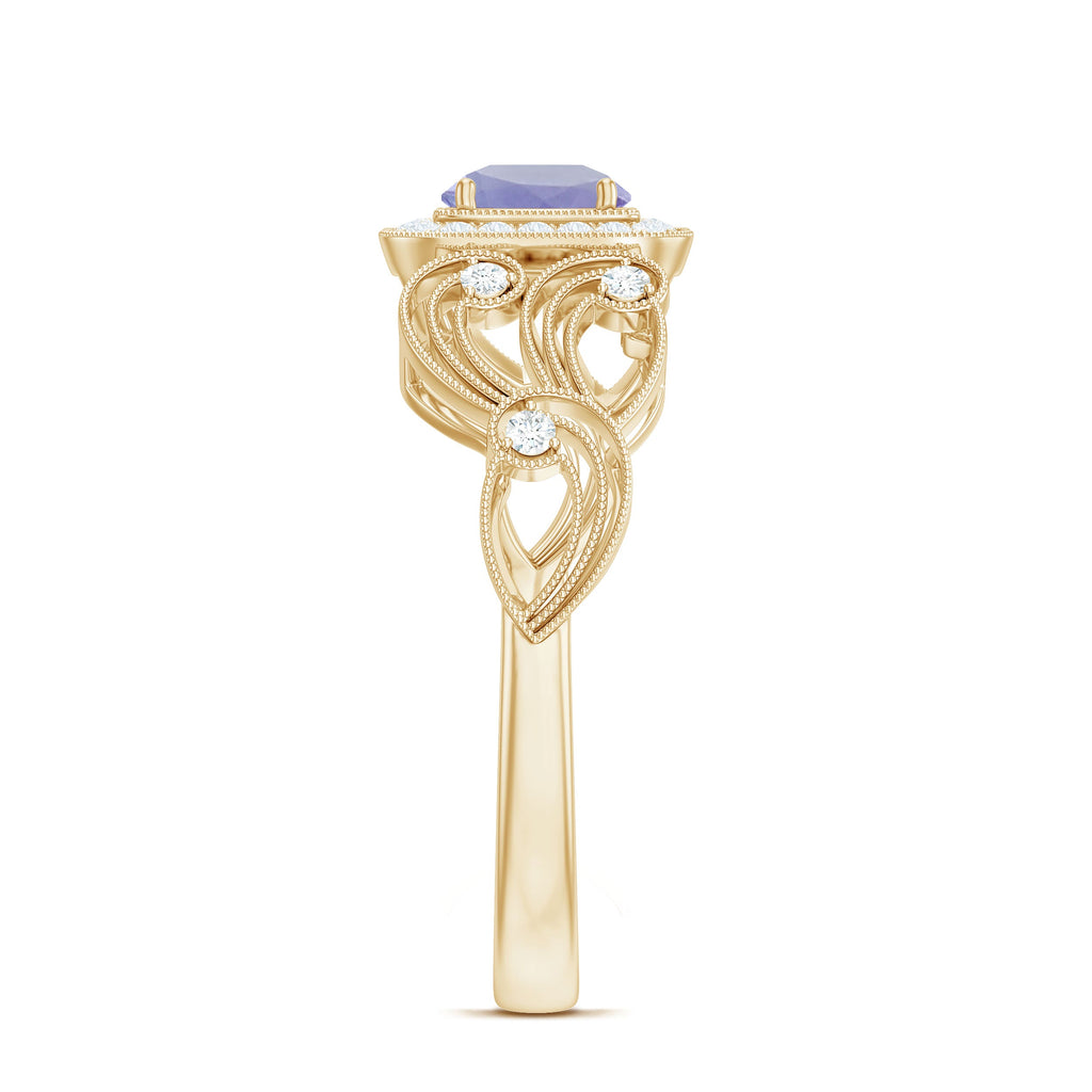Tanzanite Vintage Looking Engagement Ring with Diamond Halo