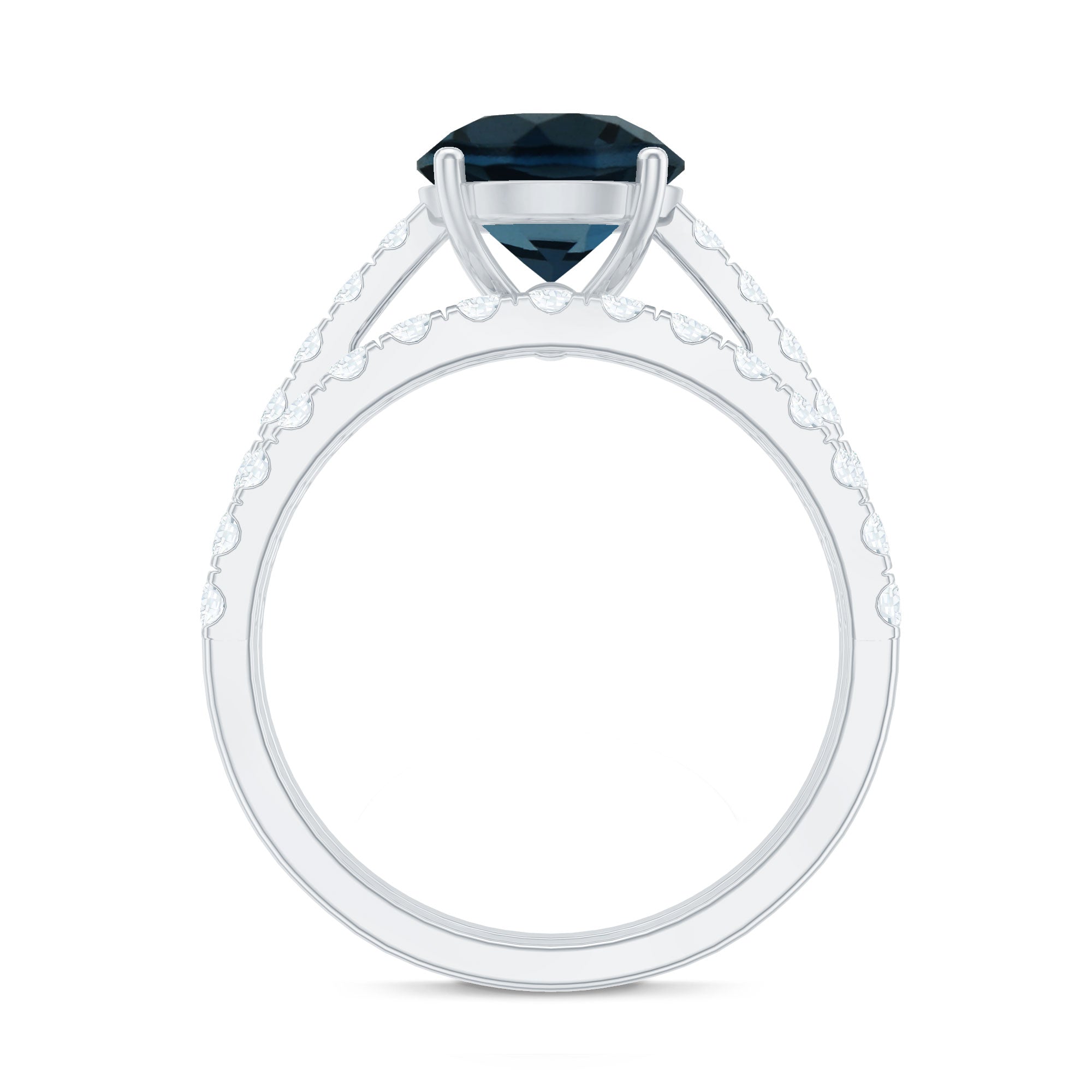 8mm Round London Blue Topaz Solitaire Rings Set with Moissanite Band