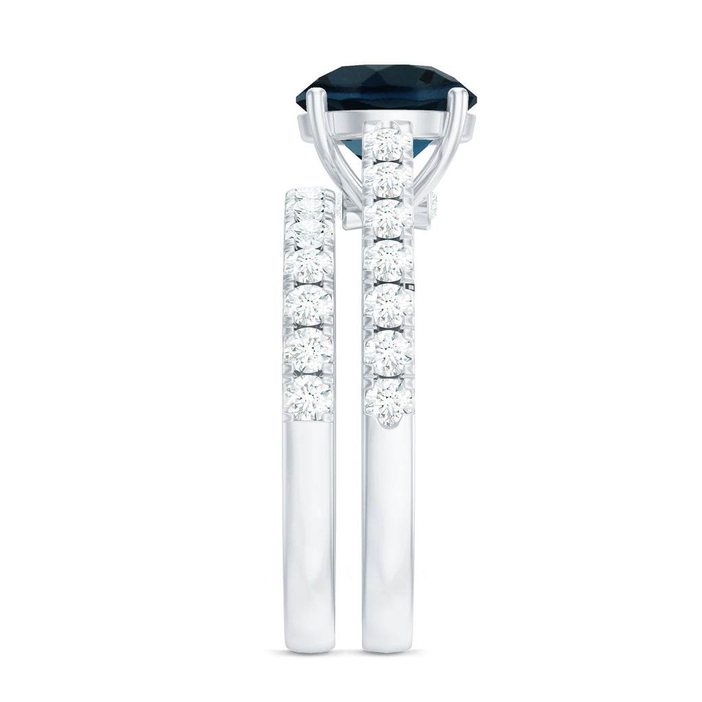 8mm Round London Blue Topaz Solitaire Rings Set with Moissanite Band