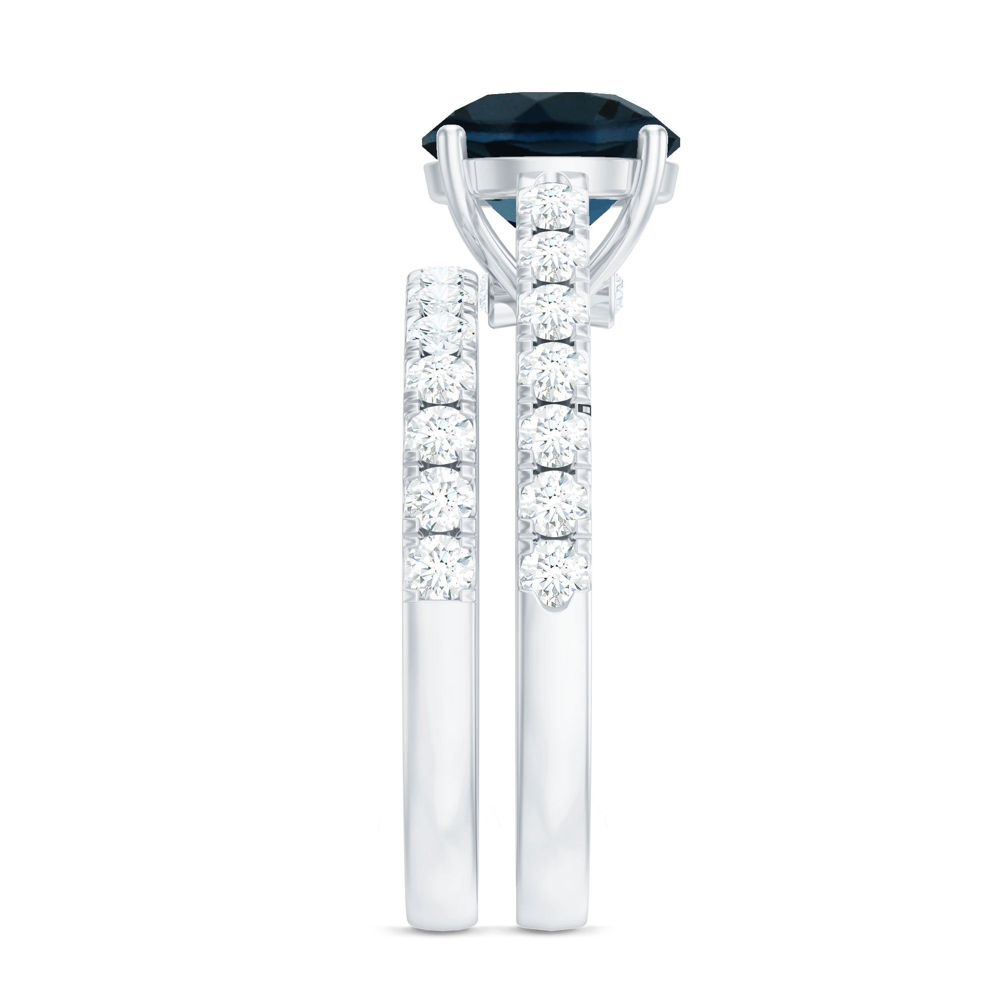 8mm Round London Blue Topaz Solitaire Rings Set with Moissanite Band