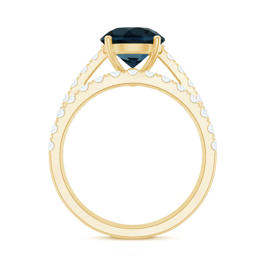 8mm Round London Blue Topaz Solitaire Rings Set with Moissanite Band