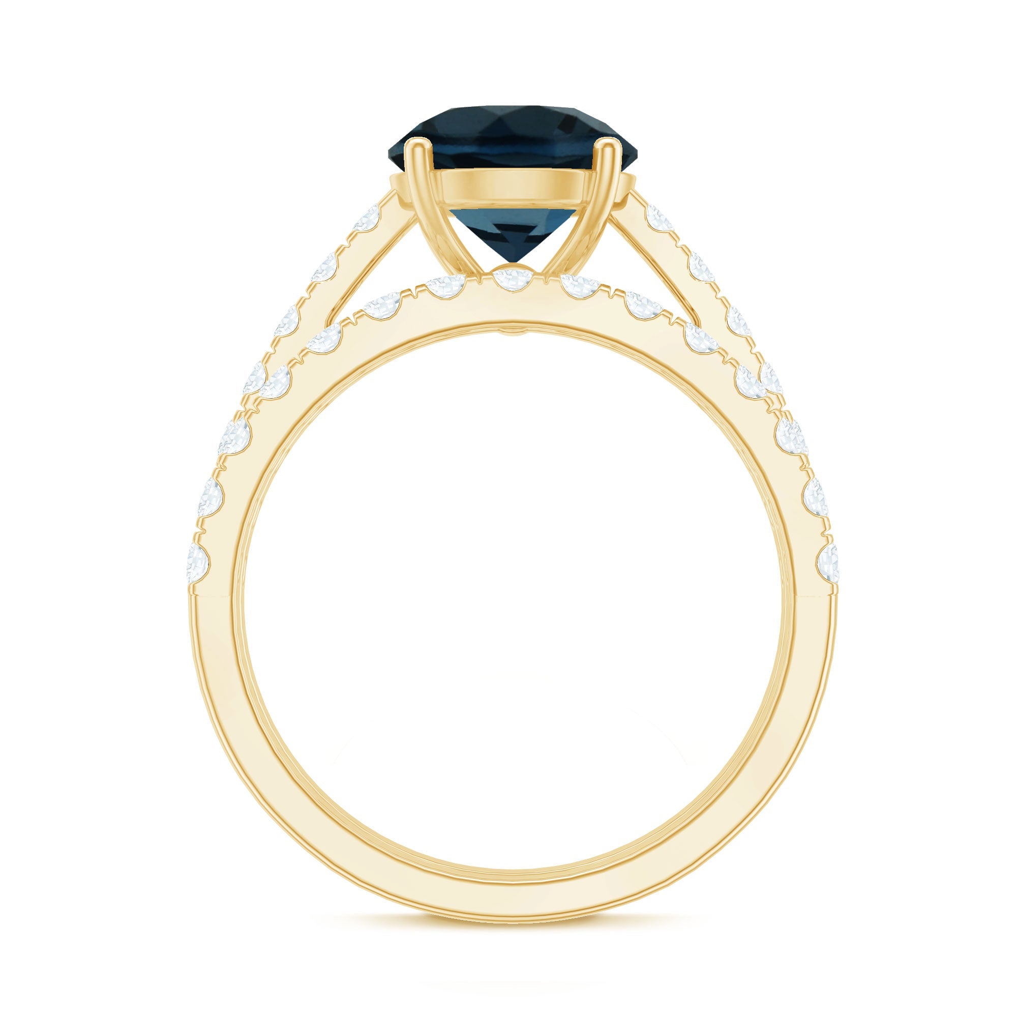 8mm Round London Blue Topaz Solitaire Rings Set with Moissanite Band