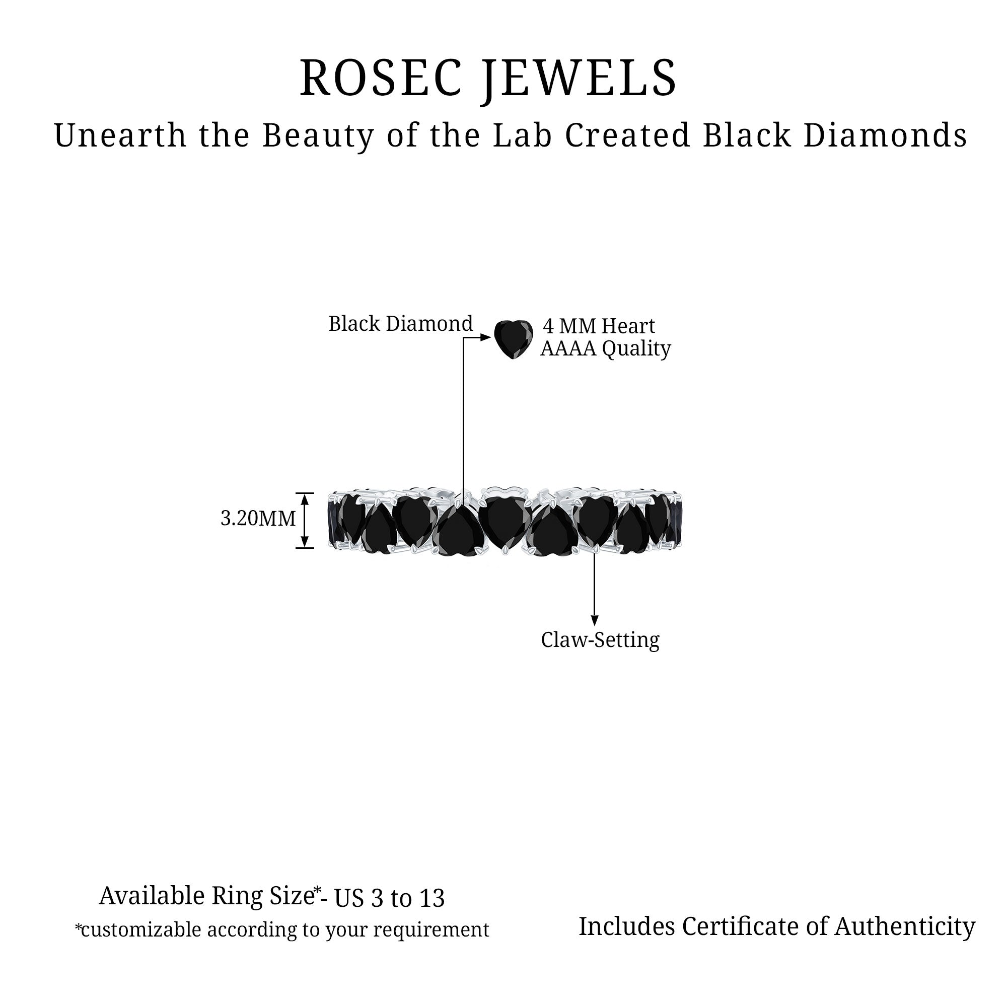 Created Black Diamond Heart Eternity Band