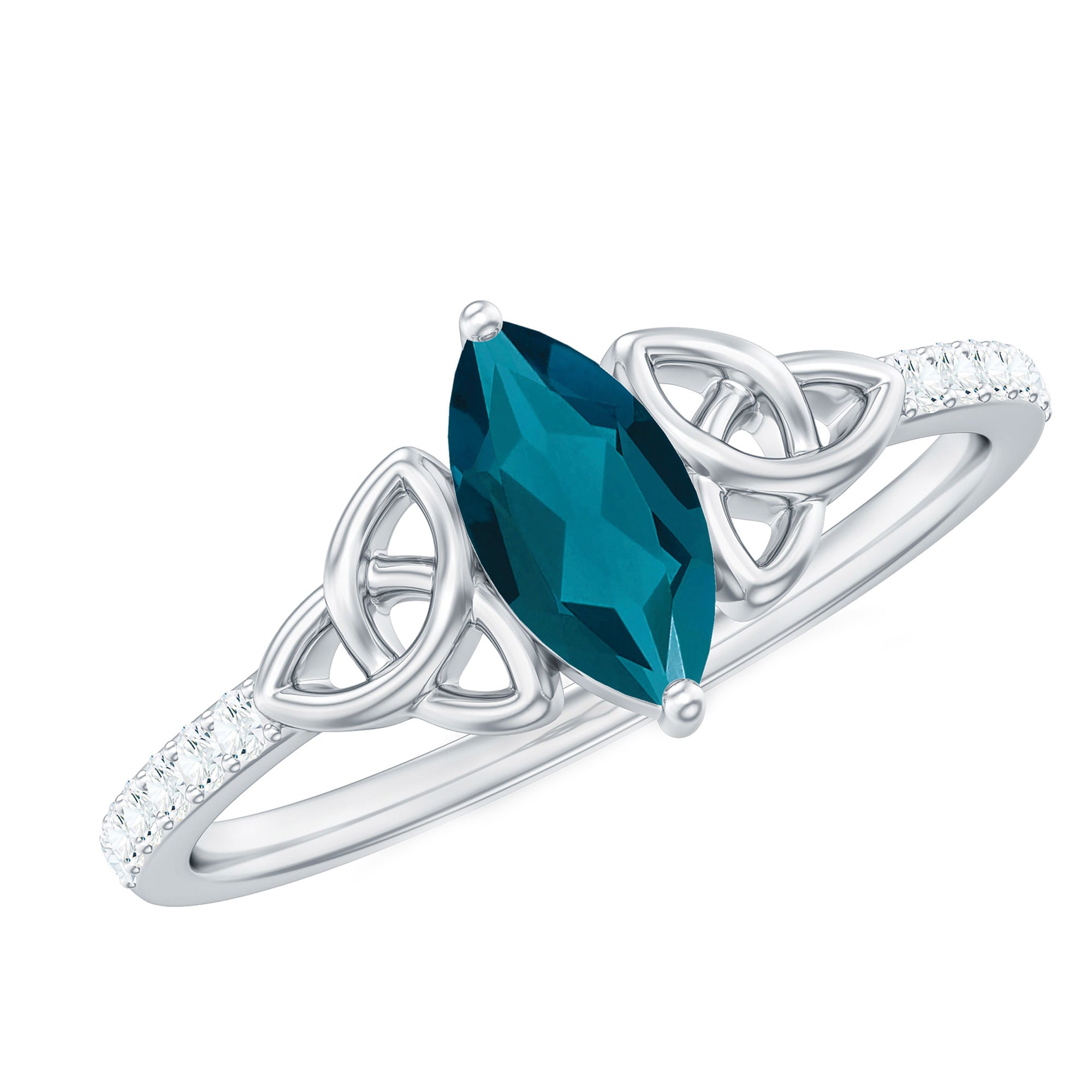 4x8mm Marquise Cut London Blue Topaz Celtic Engagement Ring with Diamond
