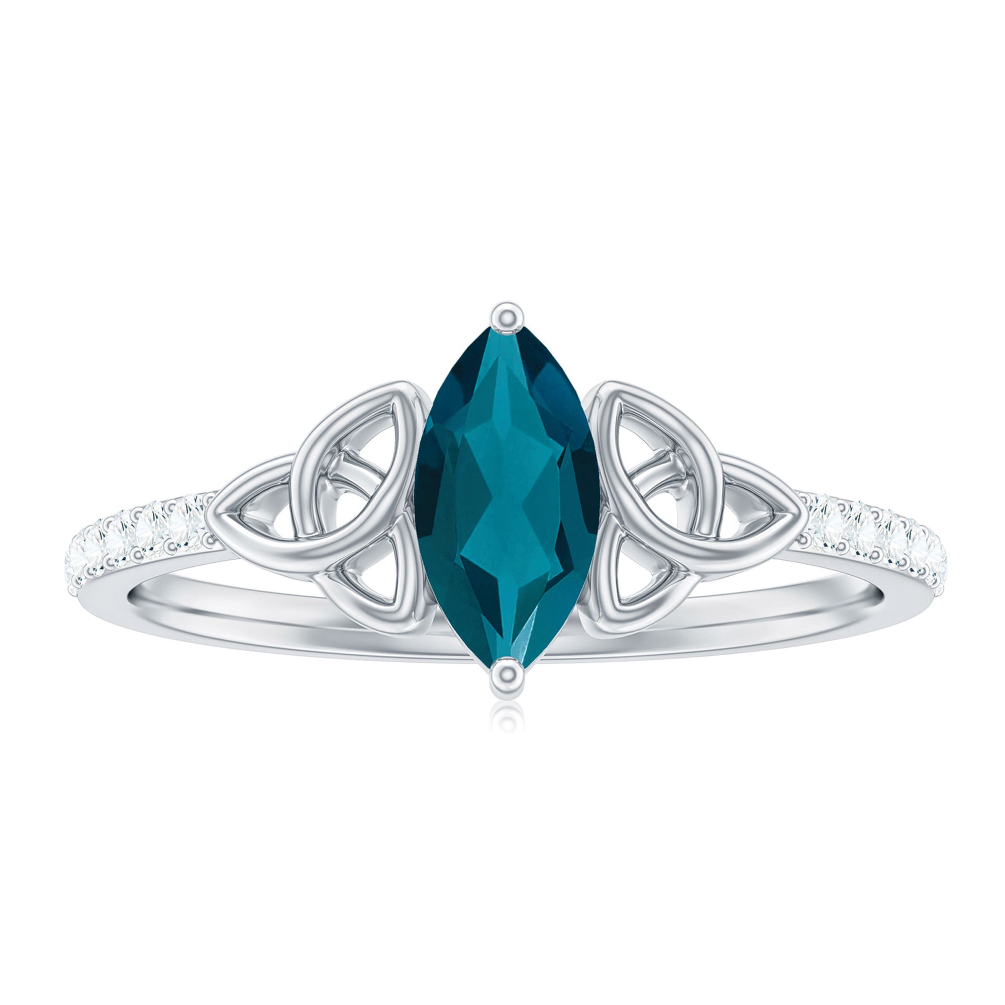 4x8mm Marquise Cut London Blue Topaz Celtic Engagement Ring with Diamond