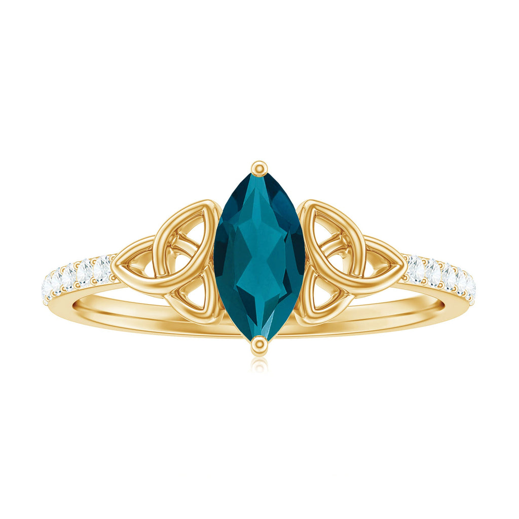 4x8mm Marquise Cut London Blue Topaz Celtic Engagement Ring with Diamond