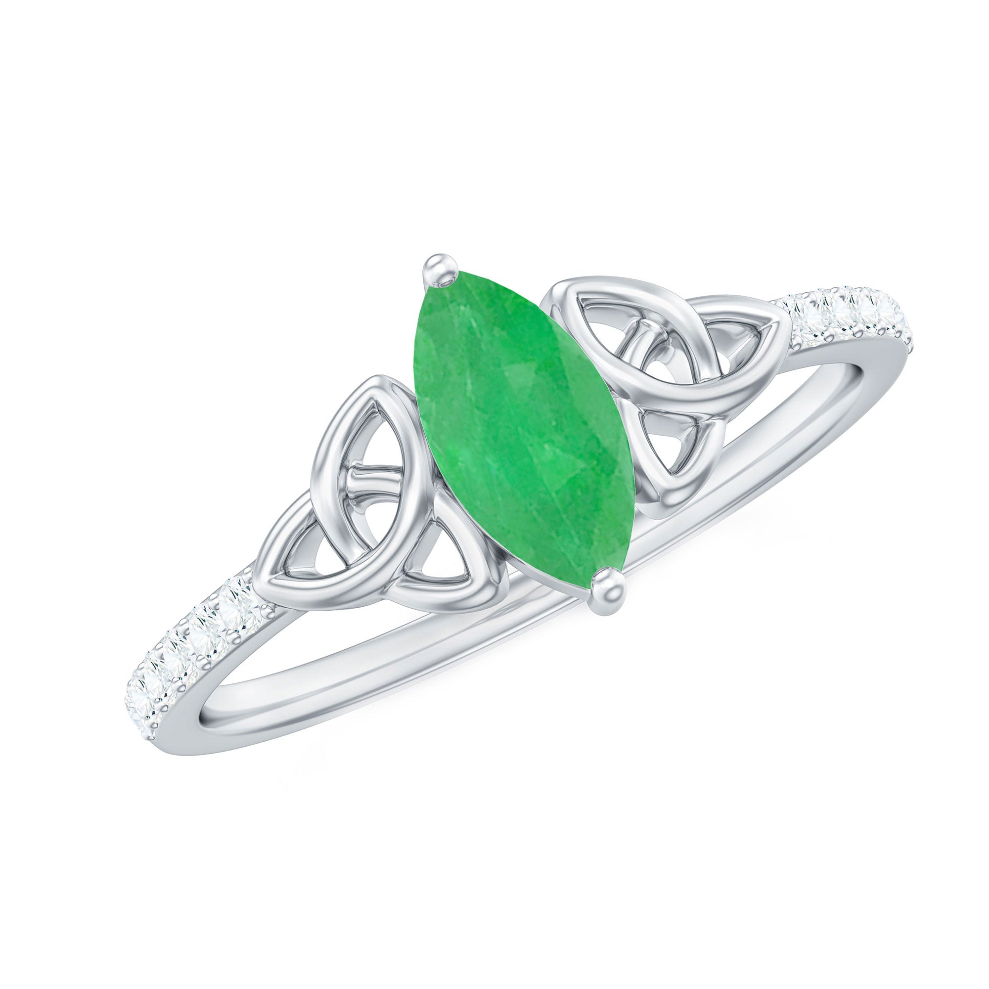 Marquise Cut Emerald Celtic Knot Engagement Ring with Diamonds