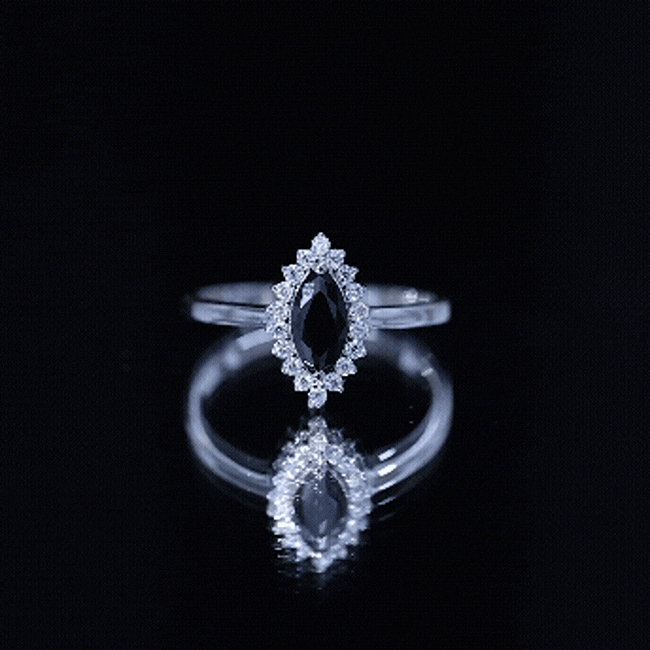 Marquise Cut Lab Grown Black Diamond Ring with Moissanite Halo