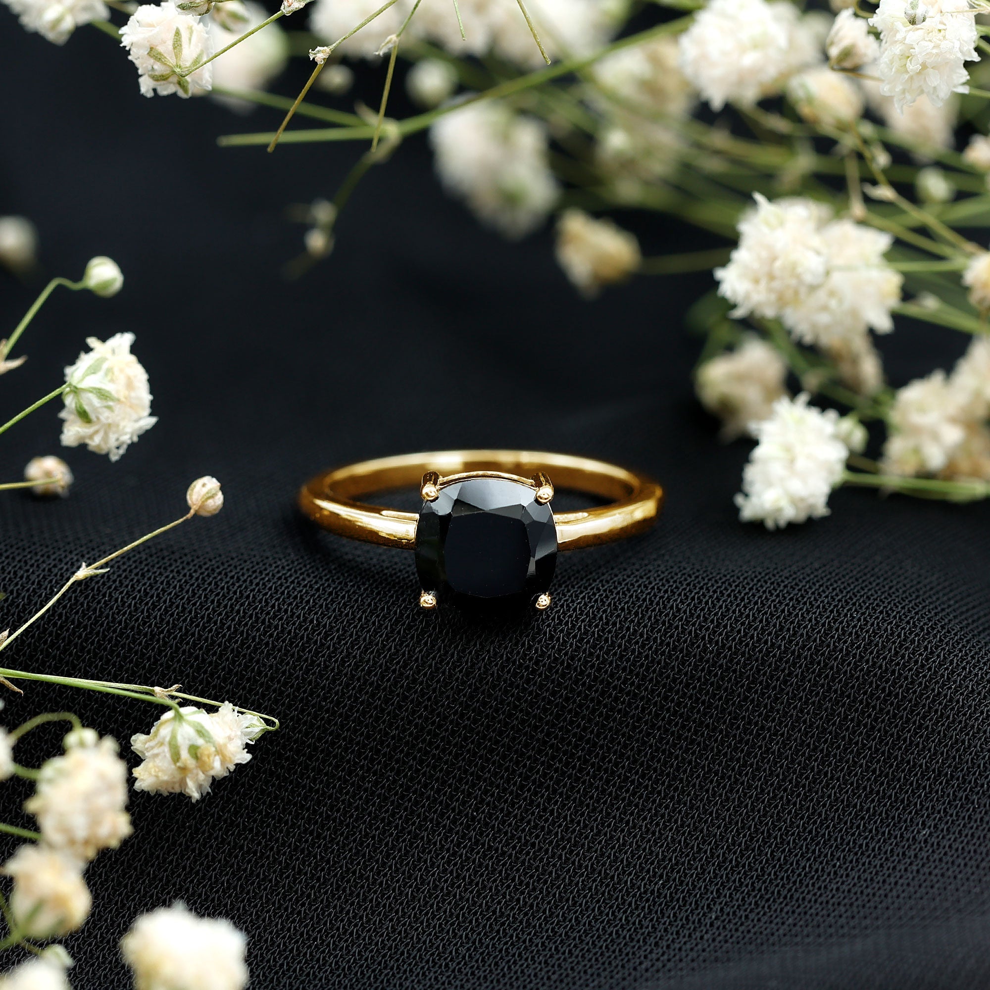 Cushion Cut Lab Grown Black Diamond Solitaire Simple Engagement Ring
