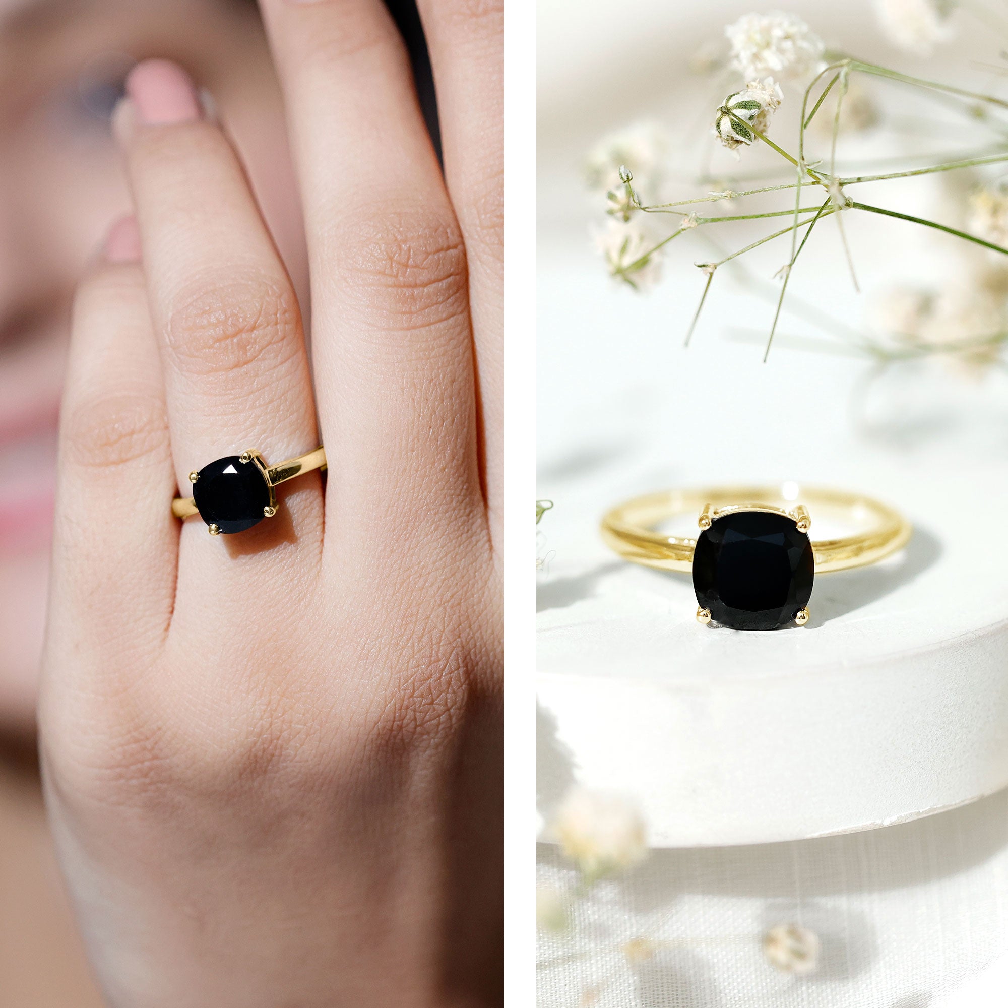 Cushion Cut Lab Grown Black Diamond Solitaire Simple Engagement Ring