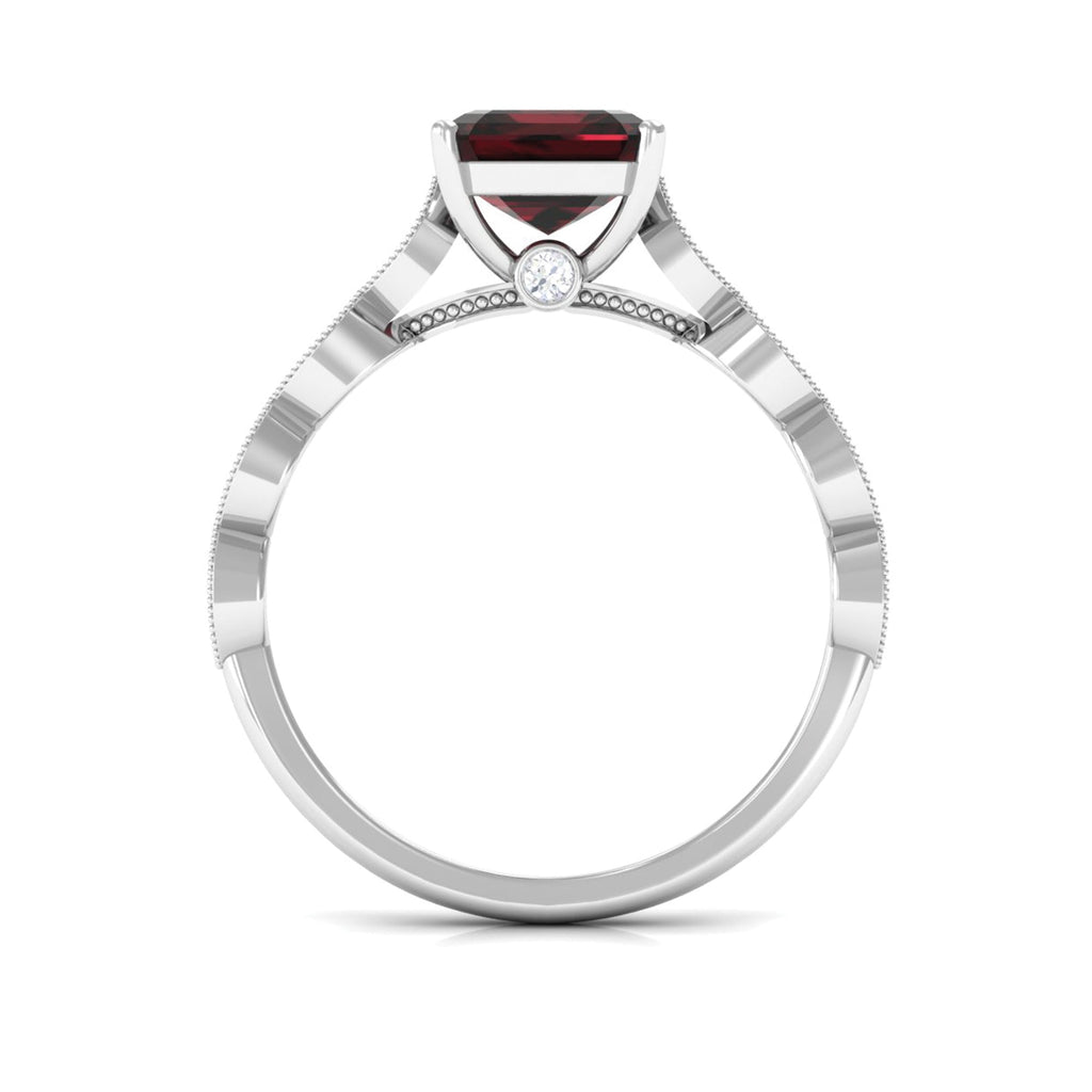 Natural 8mm Garnet Asscher Cut Engagement Ring with Diamond