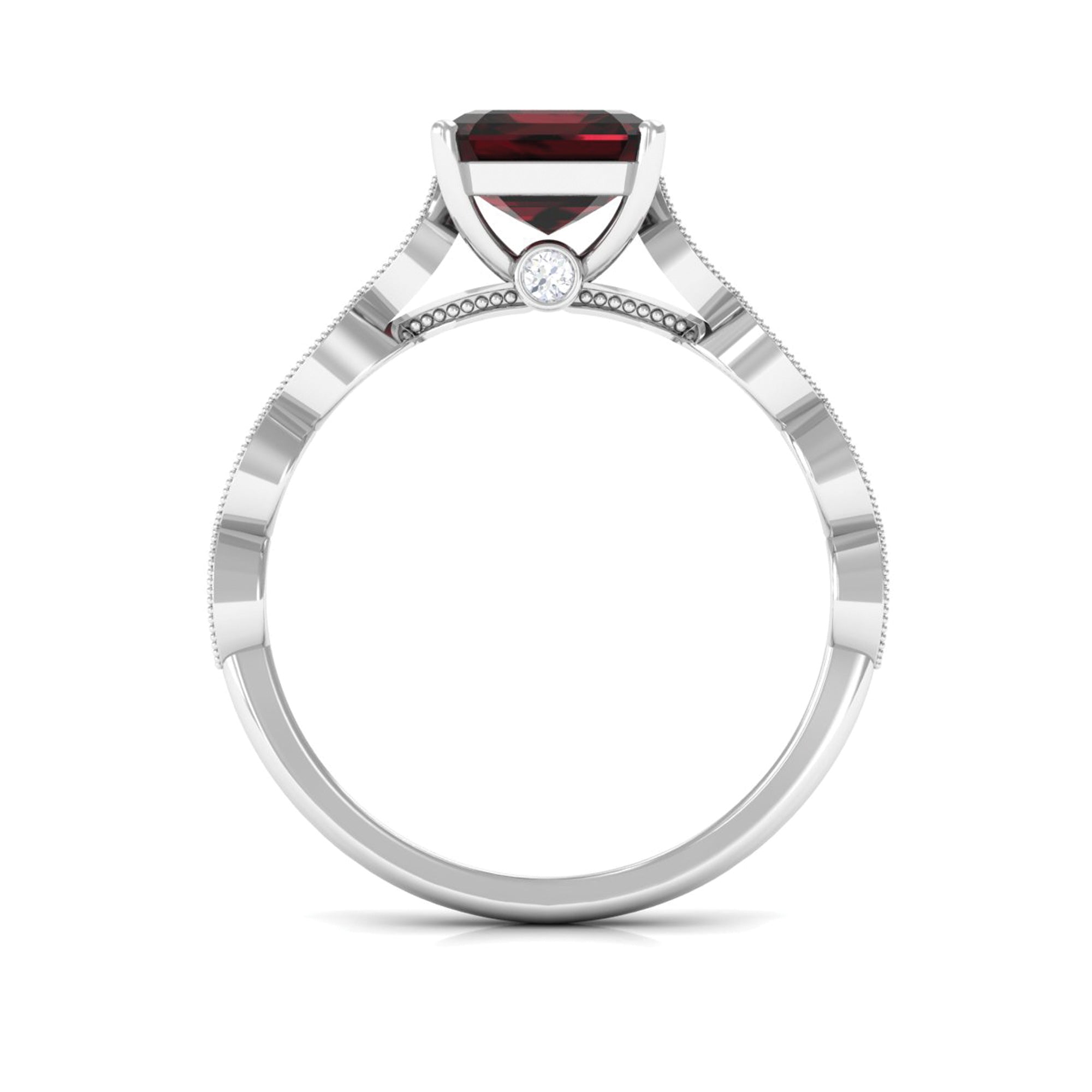 Natural 8mm Garnet Asscher Cut Engagement Ring with Diamond