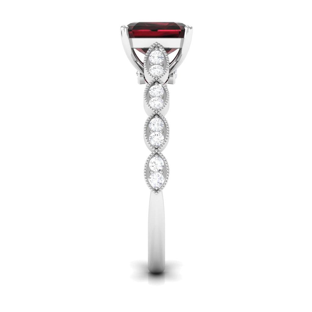 Natural 8mm Garnet Asscher Cut Engagement Ring with Diamond
