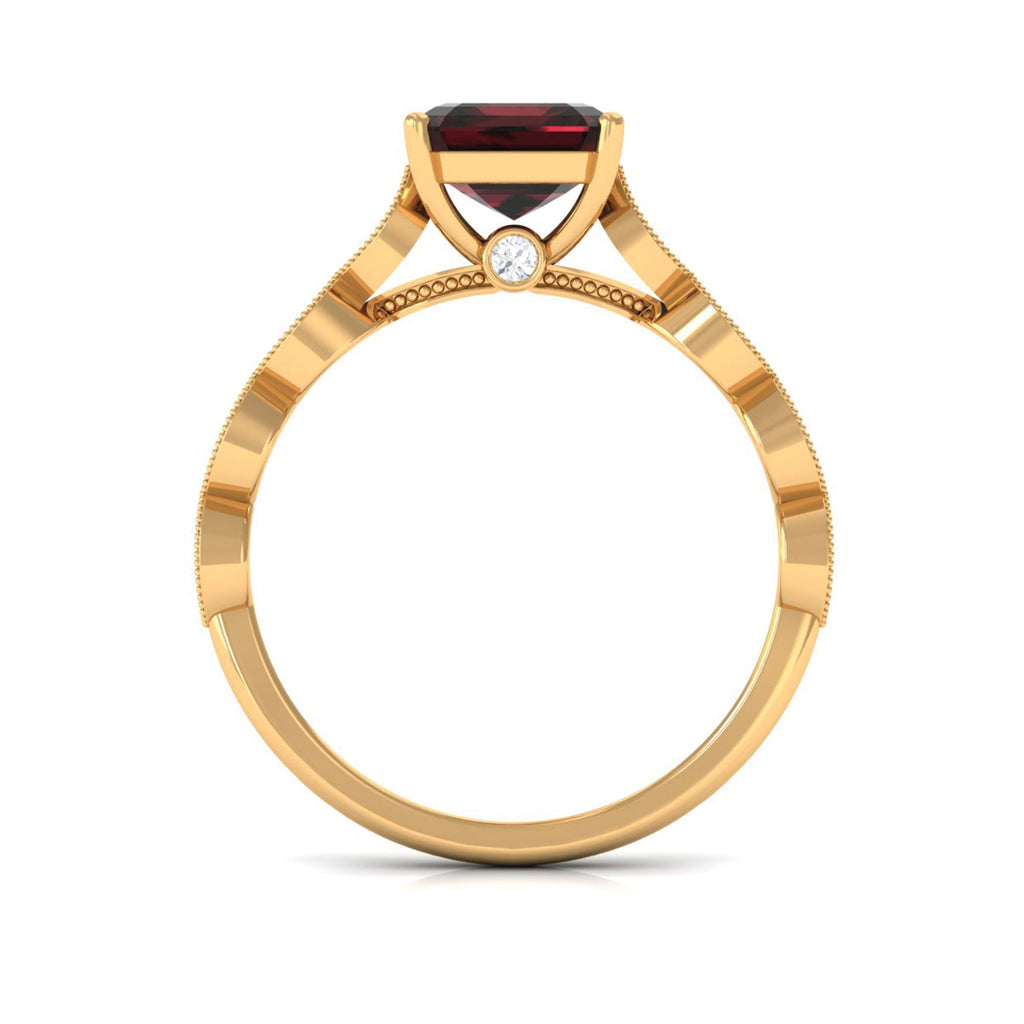 Natural 8mm Garnet Asscher Cut Engagement Ring with Diamond