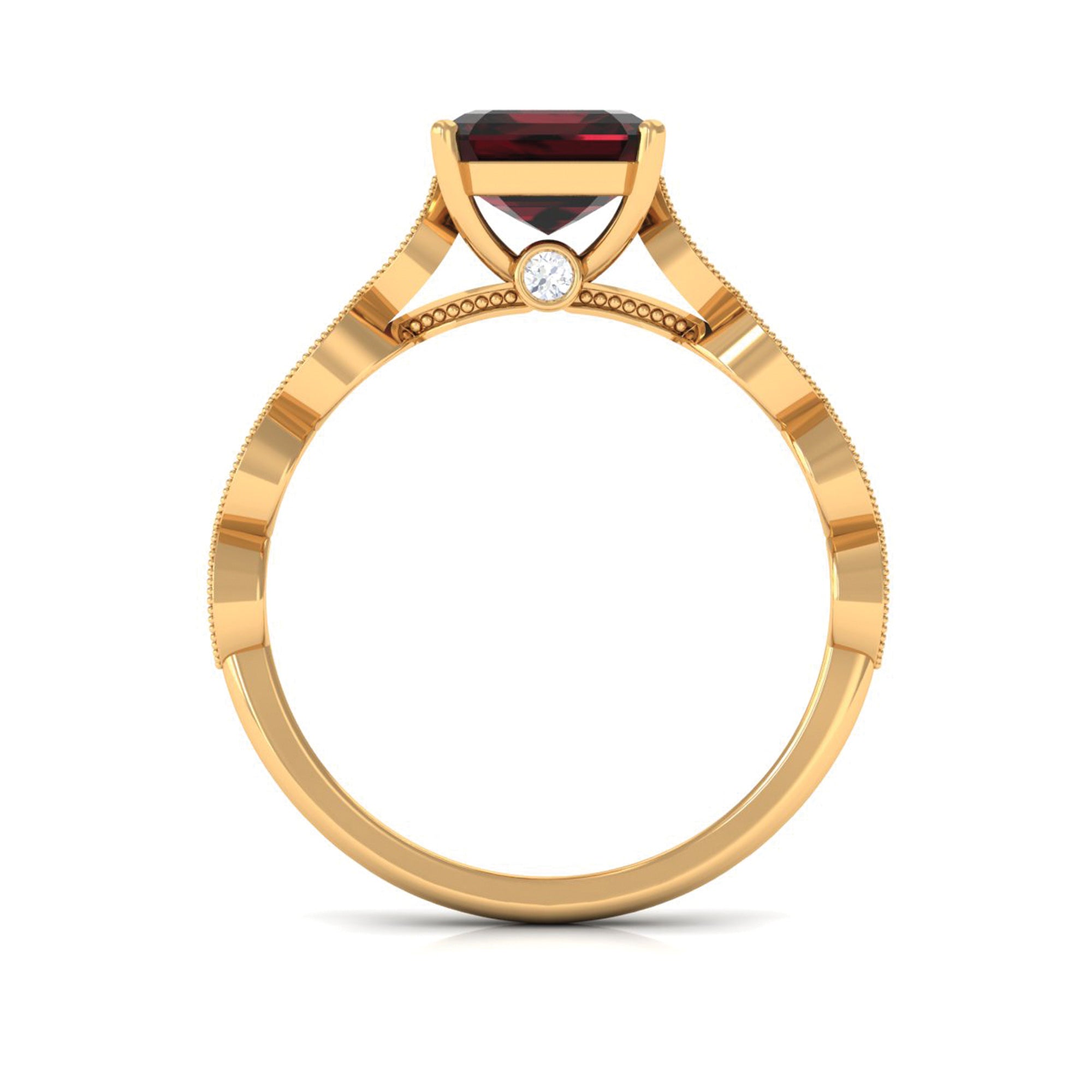 Natural 8mm Garnet Asscher Cut Engagement Ring with Diamond