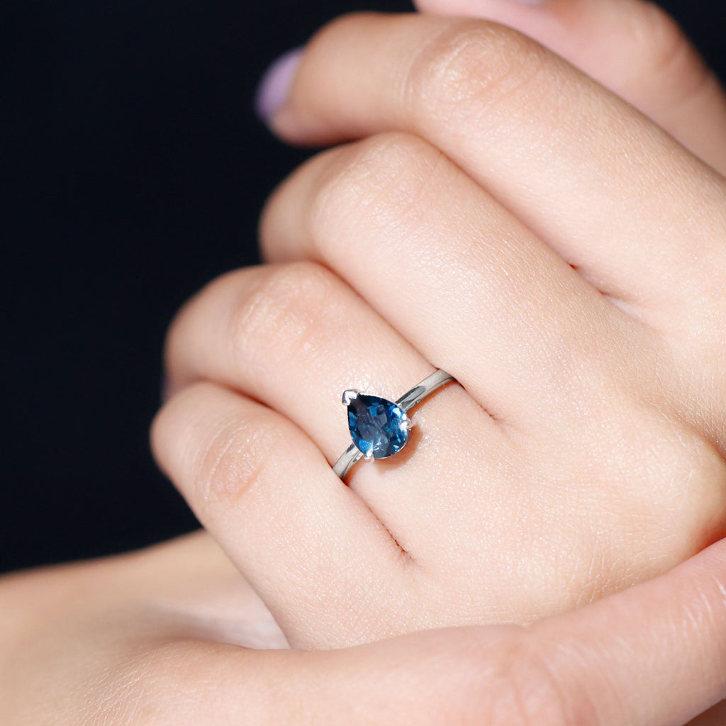 6X8mm Pear Shape London Blue Topaz Single Stone Engagement Ring