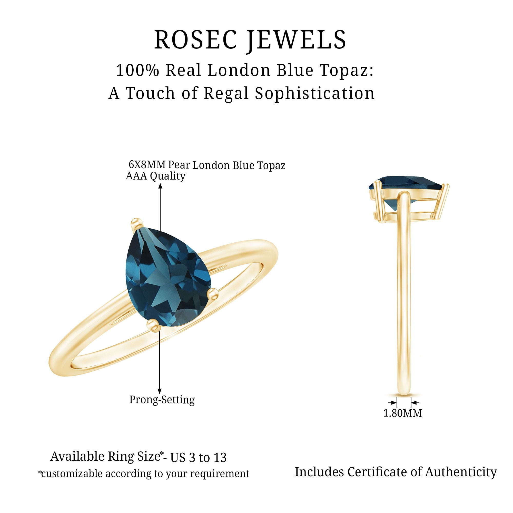 6X8mm Pear Shape London Blue Topaz Single Stone Engagement Ring