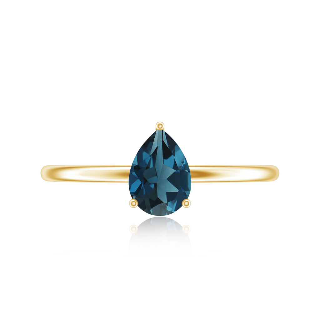 5X7MM Pear Shaped London Blue Topaz Solitaire Ring
