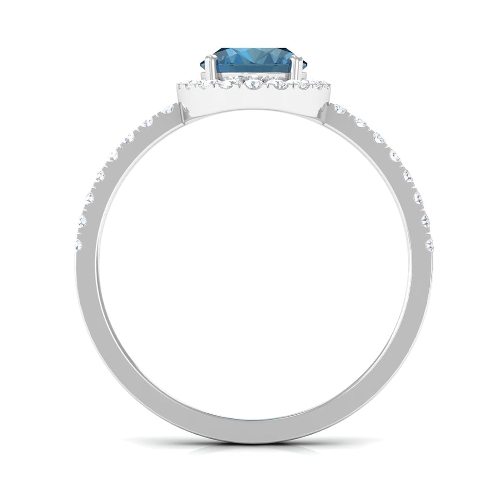 6X8mm Oval Cut London Blue Topaz Classic Engagement Ring with Diamond Halo