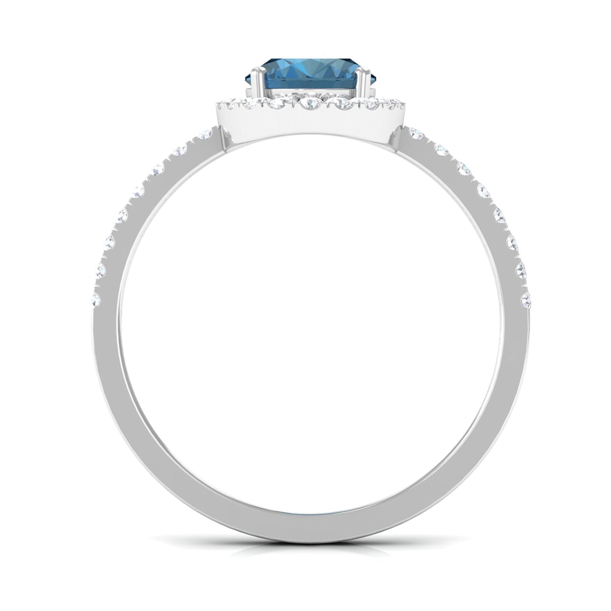 6X8mm Oval Cut London Blue Topaz Classic Engagement Ring with Diamond Halo
