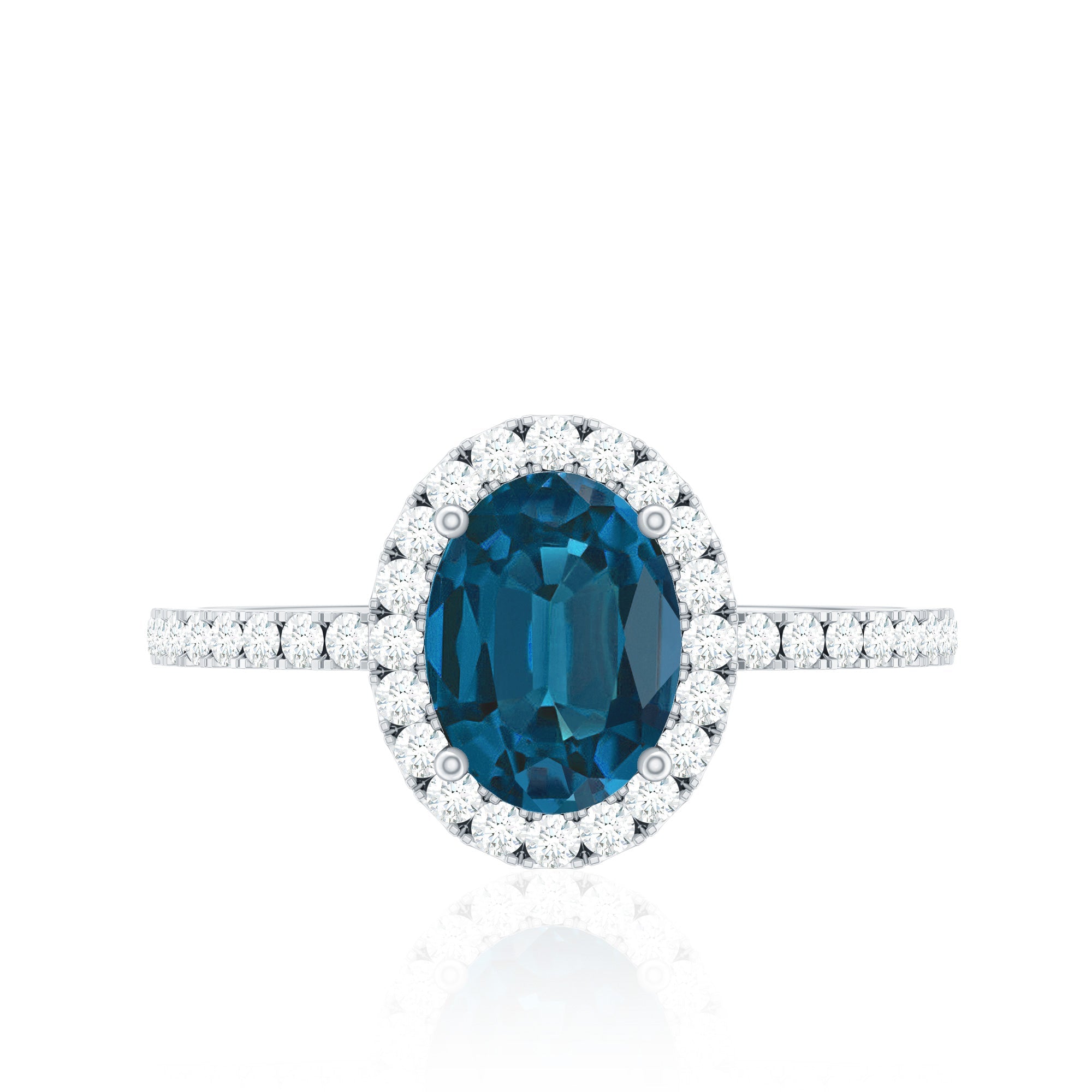 6X8mm Oval Cut London Blue Topaz Classic Engagement Ring with Diamond Halo