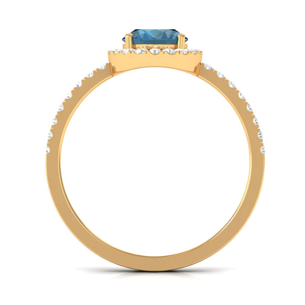6X8mm Oval Cut London Blue Topaz Classic Engagement Ring with Diamond Halo