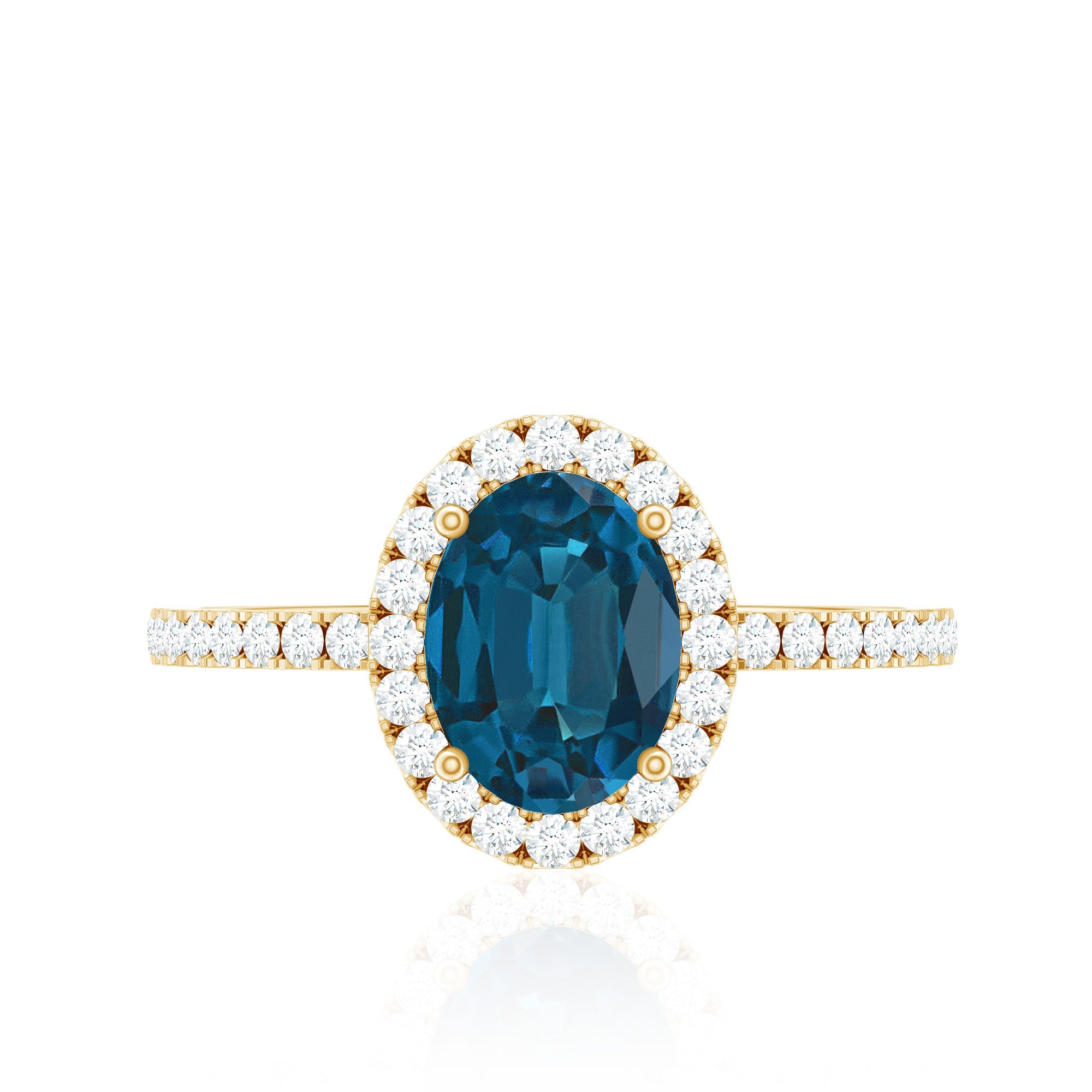 6X8mm Oval Cut London Blue Topaz Classic Engagement Ring with Diamond Halo