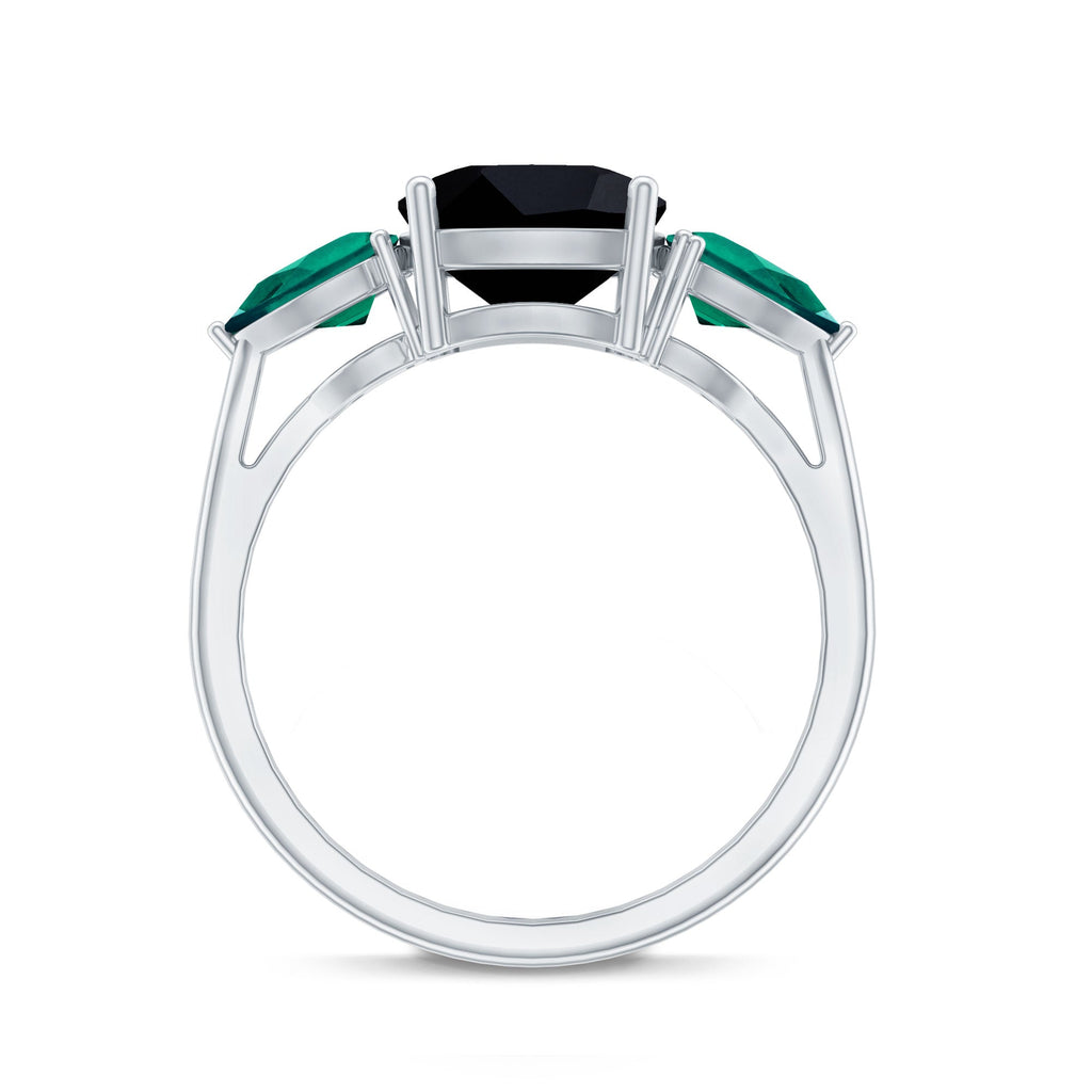 Cushion Cut Created Black Diamond Three Stone Ring