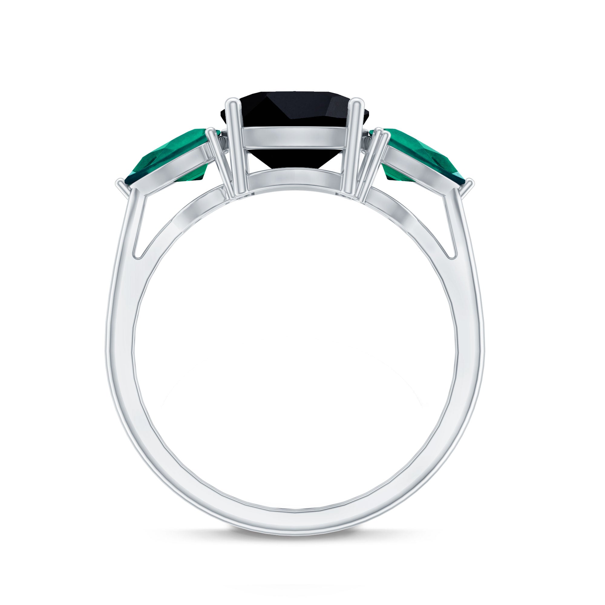 Cushion Cut Created Black Diamond Three Stone Ring
