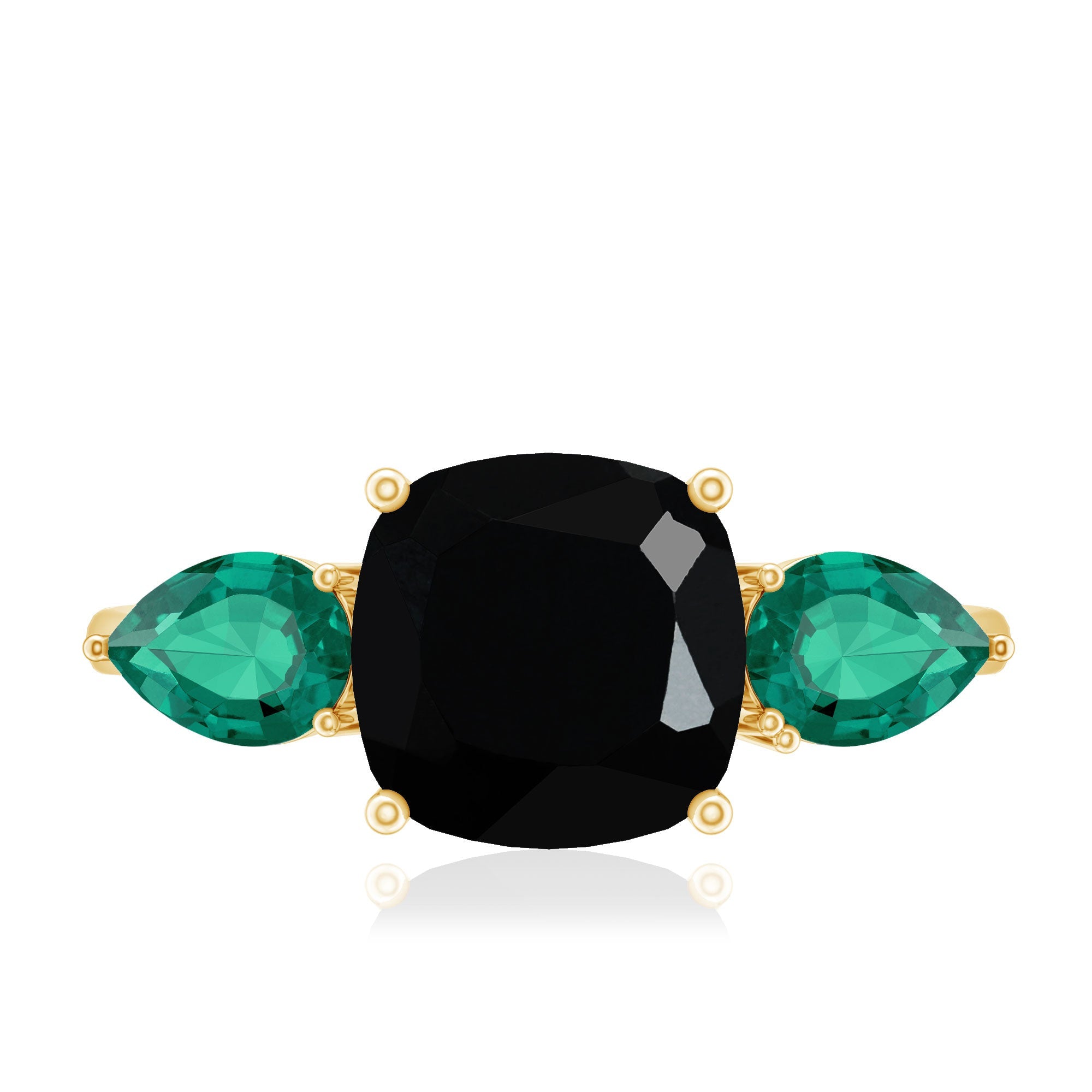 Cushion Cut Created Black Diamond Three Stone Ring