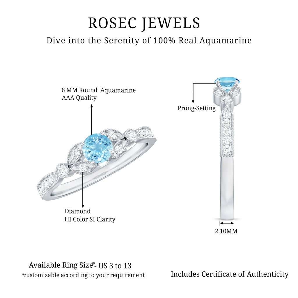 Natural Aquamarine Diamond Engagement Ring With Certificate