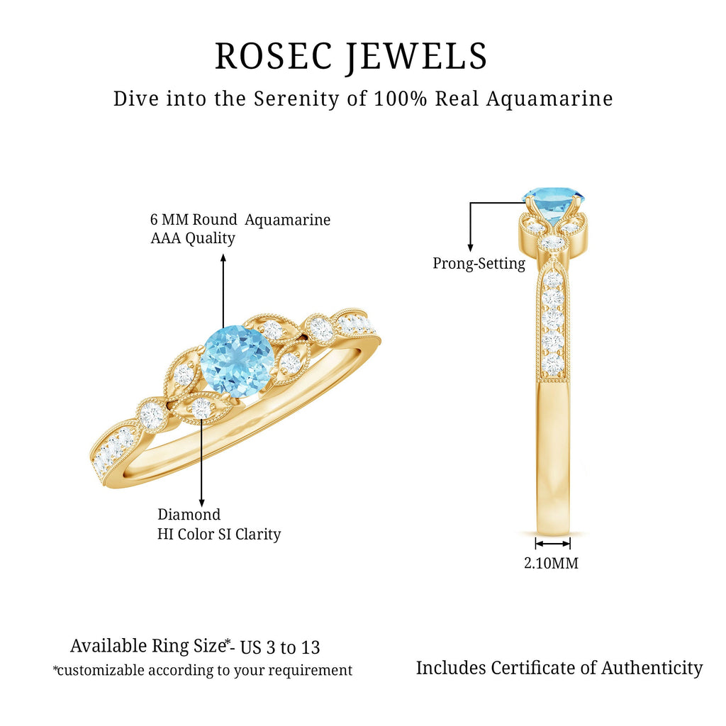 Natural Aquamarine Diamond Engagement Ring With Certificate