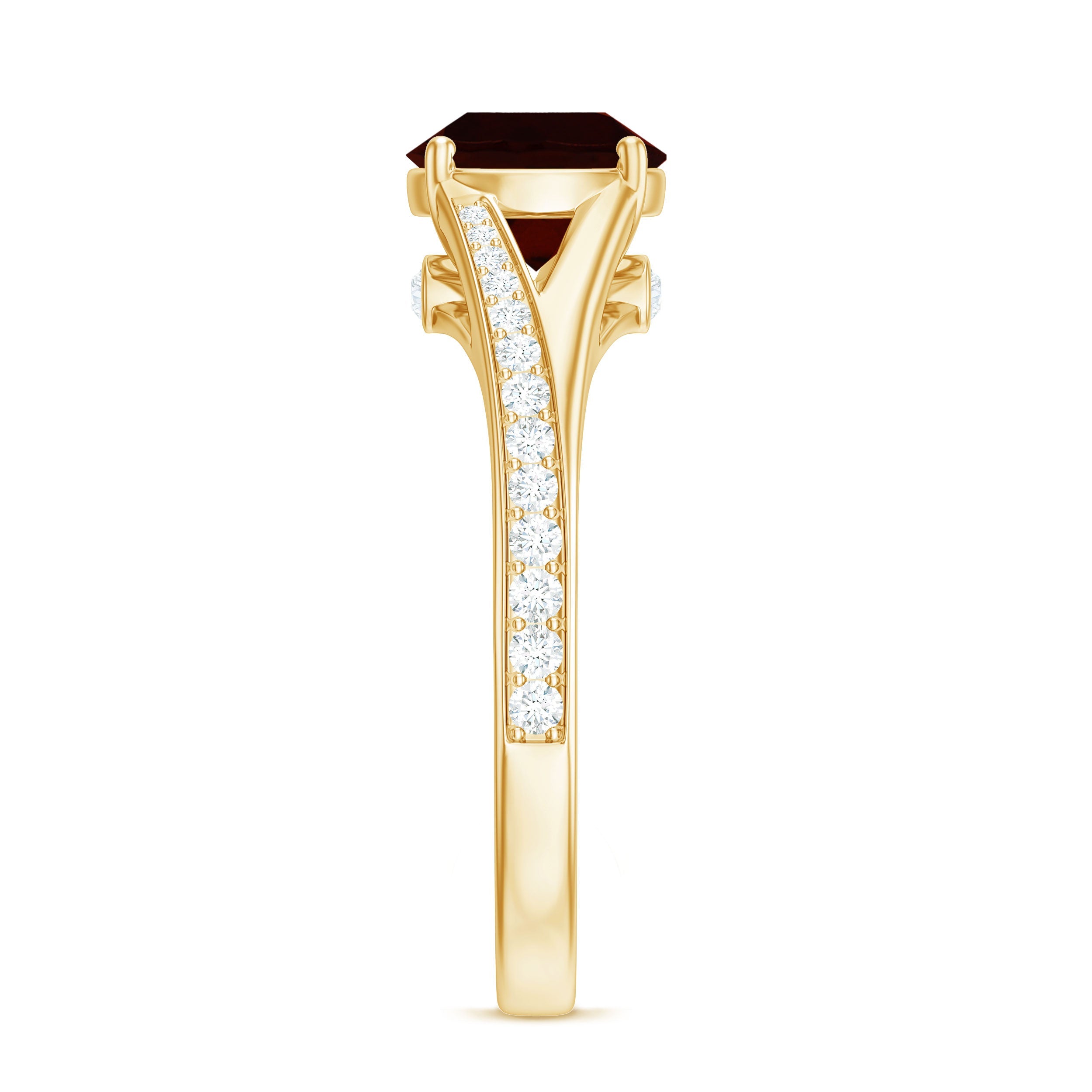 Natural Garnet Solitaire Engagement Ring with Diamond Split Shank
