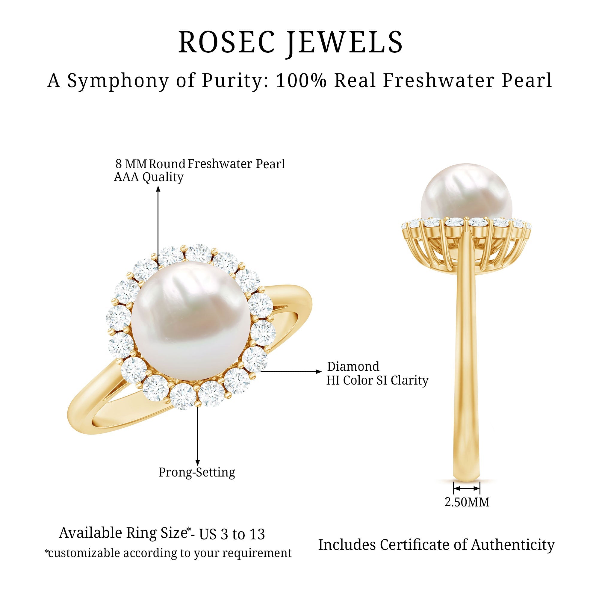 Simple Freshwater Pearl Ring with Diamond Halo