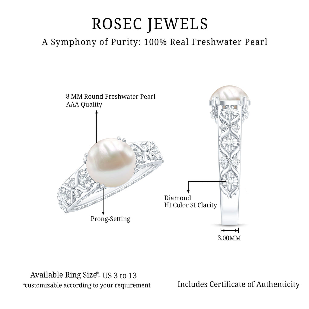 7.5 CT Freshwater Pearl Solitaire with Diamond Engagement Ring