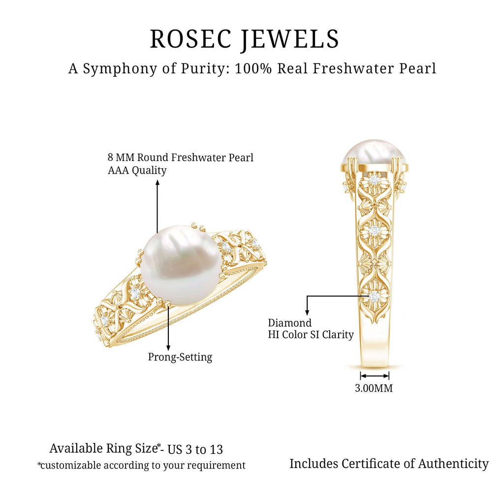 7.5 CT Freshwater Pearl Solitaire with Diamond Engagement Ring