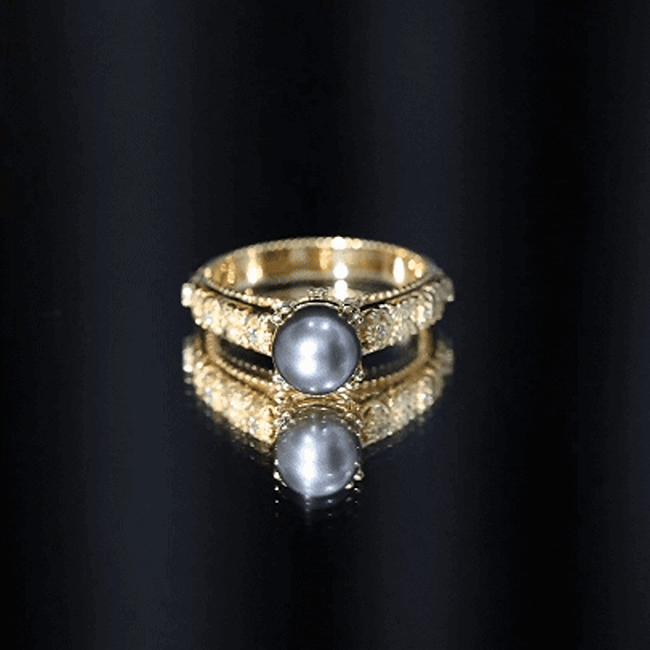 Vintage Tahitian Pearl Solitaire Engagement Ring with Diamond