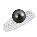 Vintage Tahitian Pearl Solitaire Engagement Ring with Diamond