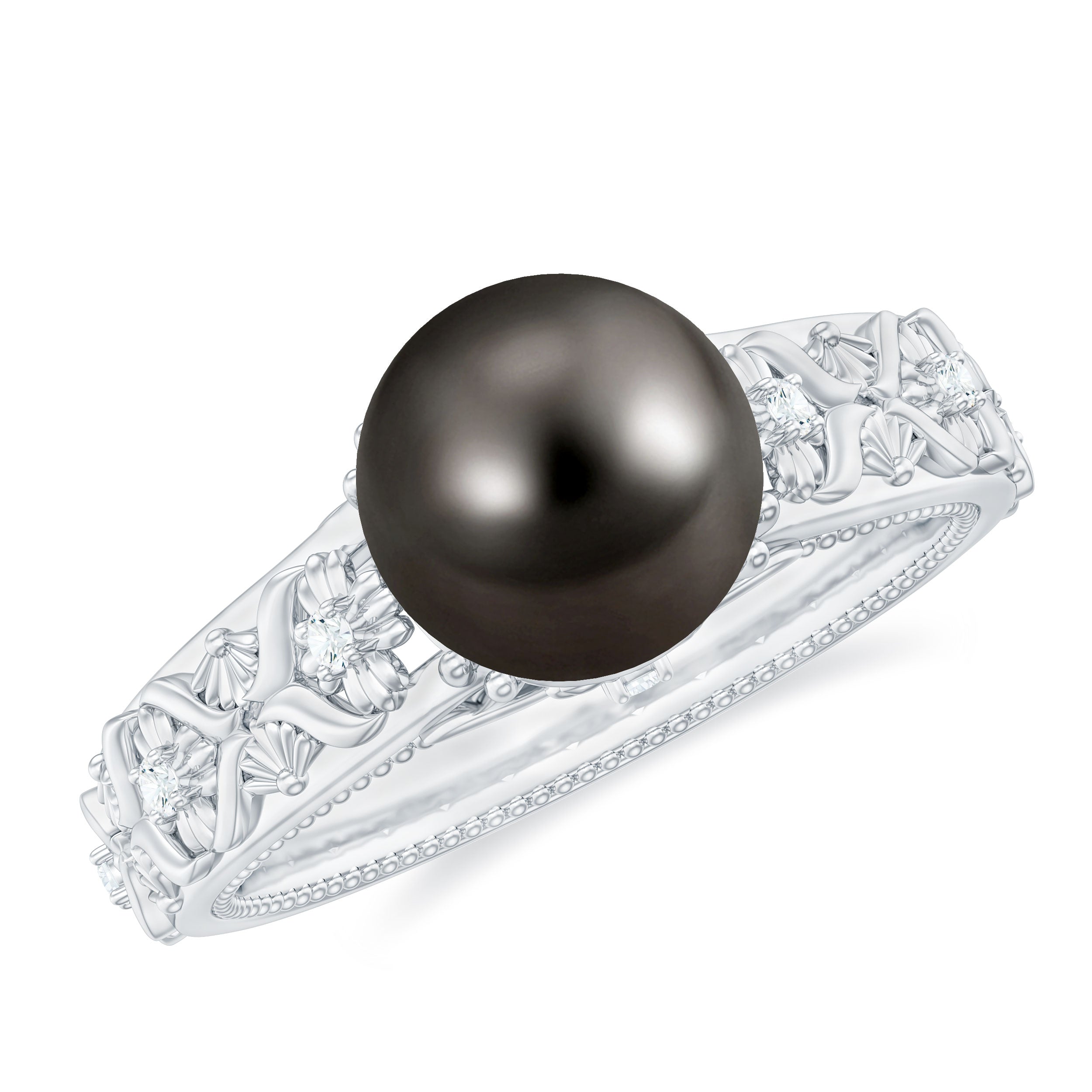 Vintage Tahitian Pearl Solitaire Engagement Ring with Diamond