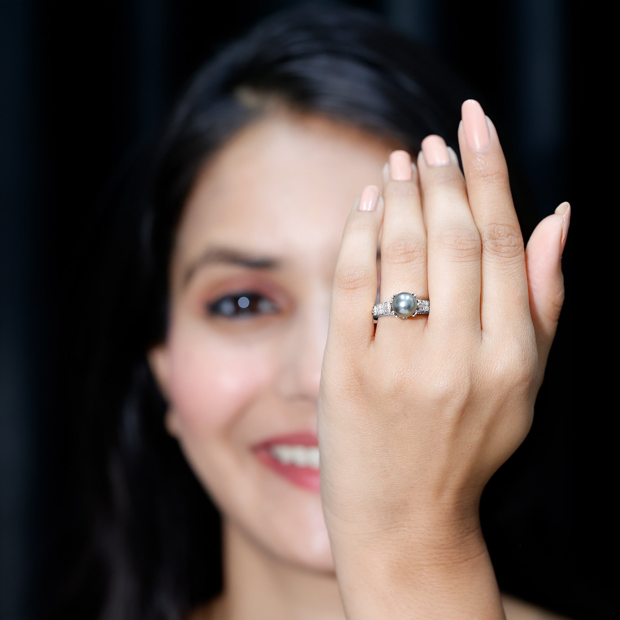 Vintage Tahitian Pearl Solitaire Engagement Ring with Diamond