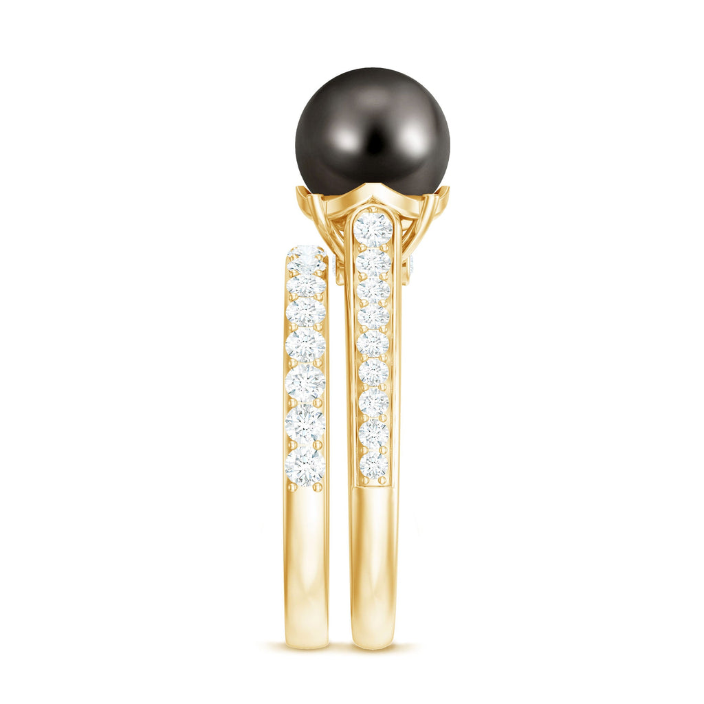 Elegant Wedding Ring Set with 9.75 CT Tahitian Pearl and Moissanite