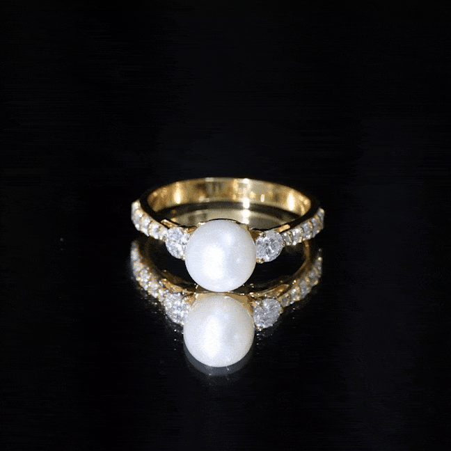 Classic Freshwater Pearl Solitaire and Moissanite Side Stone Ring