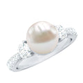 Classic Freshwater Pearl Solitaire and Moissanite Side Stone Ring