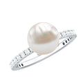 8.25 CT Fresh Water Pearl Solitaire with Diamond Side Stone Ring