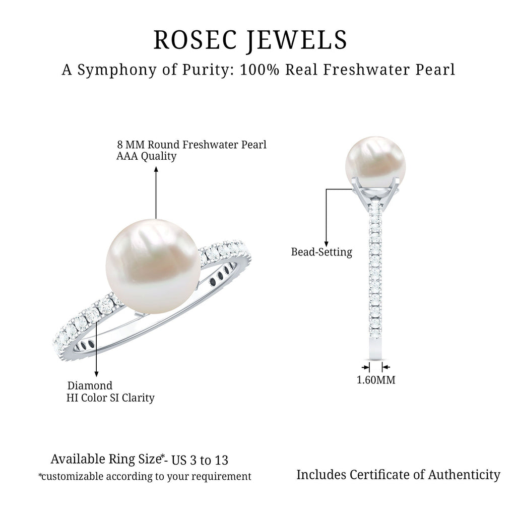 8.25 CT Fresh Water Pearl Solitaire with Diamond Side Stone Ring