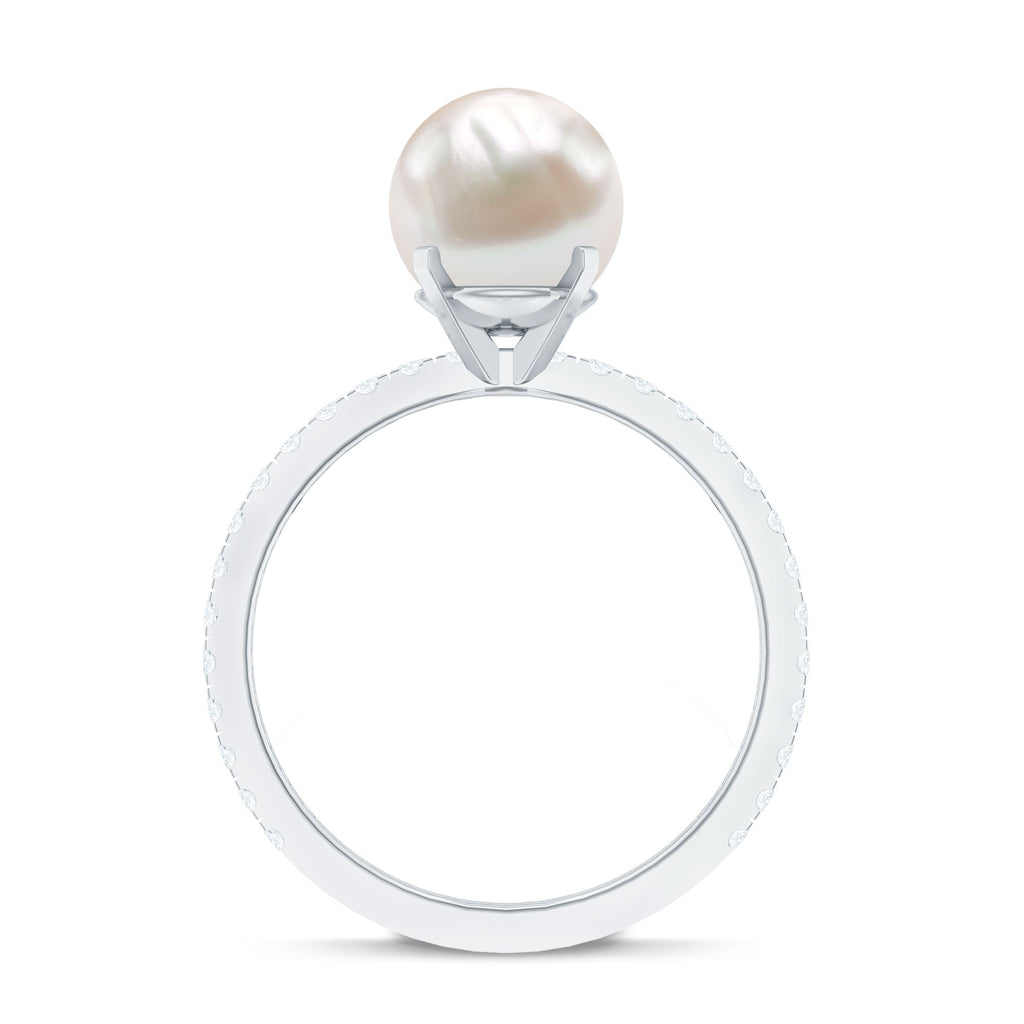 8.25 CT Fresh Water Pearl Solitaire with Diamond Side Stone Ring
