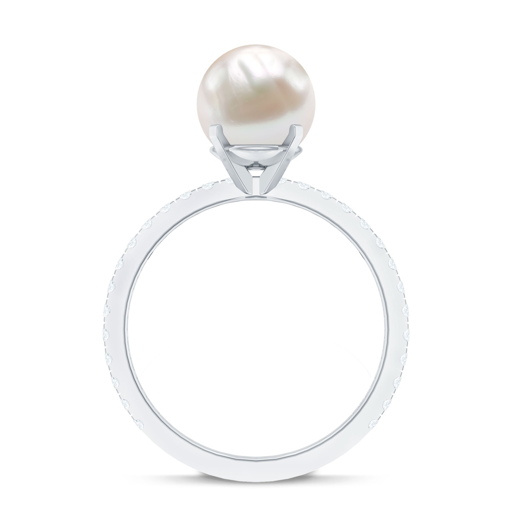 8.25 CT Fresh Water Pearl Solitaire with Diamond Side Stone Ring